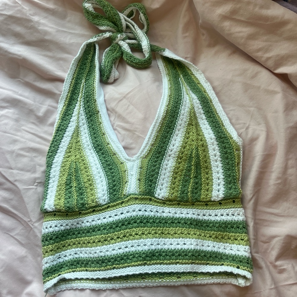 Hollister Green and White Striped Top